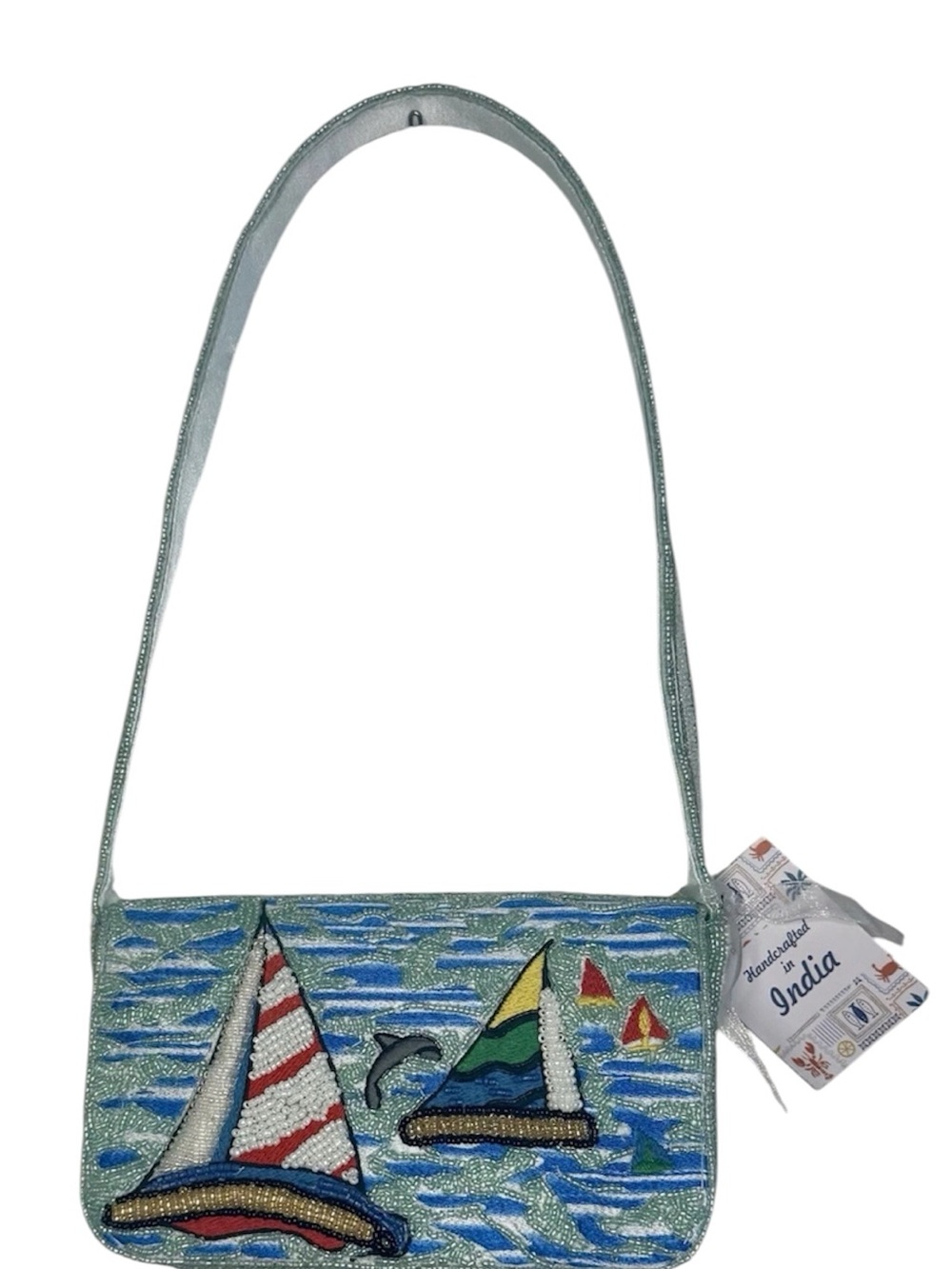 Viral TikTok new Beaded Sailboat Crossbody Bag in Light Blue - Handmade